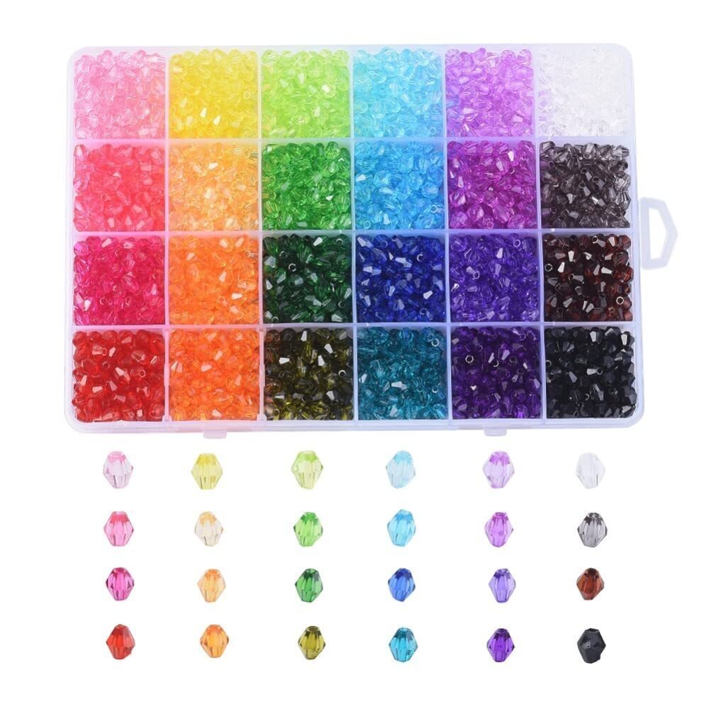 2144 2928pcs 6mm Mixed Colors Acrylic Bicone Beads Transparent Faceted